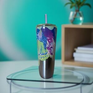 Starbucks Stainless Steal Canna Lily Butterfly Purple and Silver Tumbler